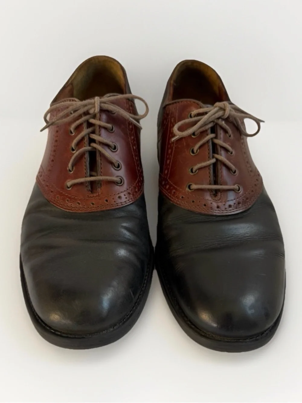 Johnston & Murphy Men’s 9M Brennan Spectator Saddle Shoes Brown Black Leather